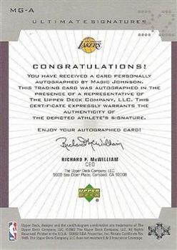 2001-02 Upper Deck Ultimate Collection - Ultimate Signatures #MG-A Magic Johnson Back