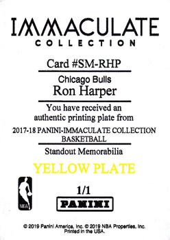 2019-20 Panini National Treasures - 2017-18 Panini Immaculate Standout Memorabilia Printing Plate Yellow #SM-RHP Ron Harper Back