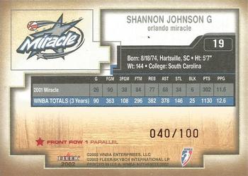 2002 Fleer Authentix WNBA - Front Row #19 Shannon Johnson Back