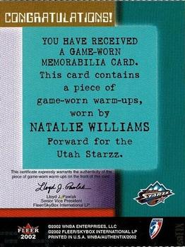 2002 Fleer Authentix WNBA - Memorabilia Authentix Ripped #NNO Natalie Williams Back