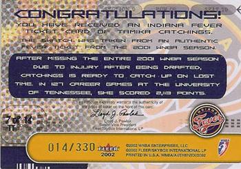 2002 Fleer Authentix WNBA - The Ticket #7TT Tamika Catchings Back