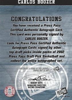 2002 Press Pass - Autographs #NNO Carlos Boozer Back