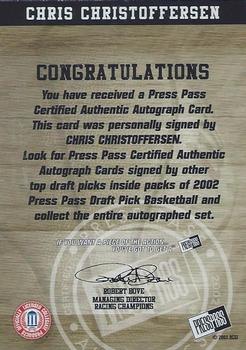 2002 Press Pass - Autographs #NNO Chris Christoffersen Back