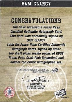 2002 Press Pass - Autographs #NNO Sam Clancy Back