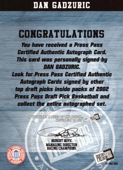 2002 Press Pass - Autographs #NNO Dan Gadzuric Back