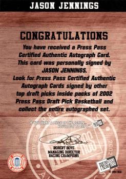 2002 Press Pass - Autographs #NNO Jason Jennings Back