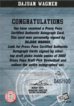 2002 Press Pass - Autographs Silver #32 Dajuan Wagner Back