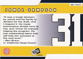 2002 Press Pass - Big Numbers #BN19 Jamal Sampson Back