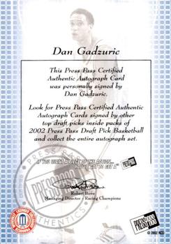2002 Press Pass - Power Pick Autographs #NNO Dan Gadzuric Back