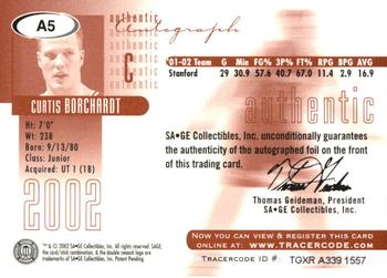 2002 SAGE - Autographs Bronze #A5 Curtis Borchardt Back