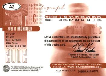 2002 SAGE - Autographs Platinum #A2 Robert Archibald Back