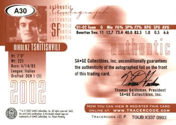 2002 SAGE - Autographs Platinum #A30 Nikoloz Tskitishvili Back