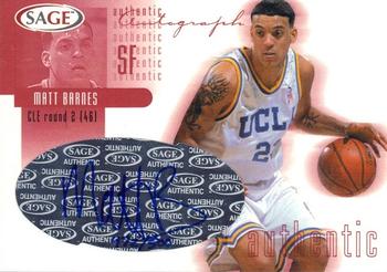 2002 SAGE - Autographs Red #A3 Matt Barnes Front