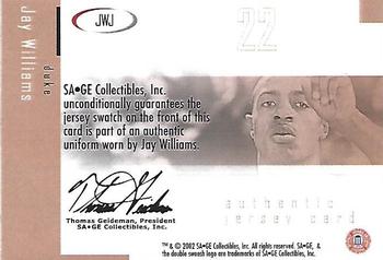 2002 SAGE - Jerseys Bronze #JWJ Jay Williams Back