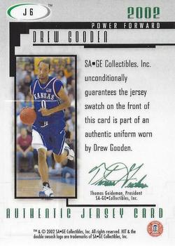 2002 SAGE HIT - Authentic Jerseys #J6 Drew Gooden Back