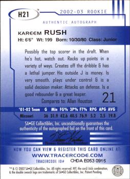 2002 SAGE HIT - Autographs Silver #H21 Kareem Rush Back