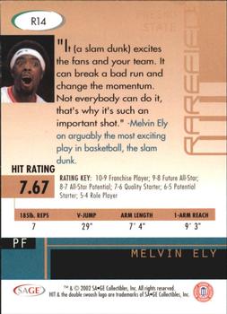 2002 SAGE HIT - Rarefied Silver #R14 Melvin Ely Back