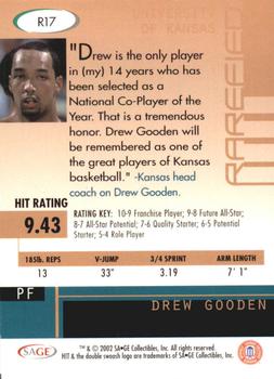 2002 SAGE HIT - Rarefied Silver #R17 Drew Gooden Back