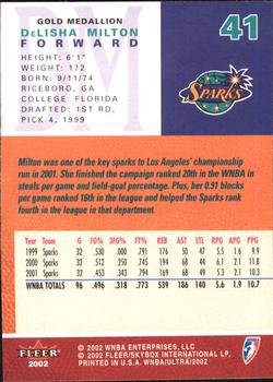 2002 Ultra WNBA - Gold Medallion #41 DeLisha Milton Back