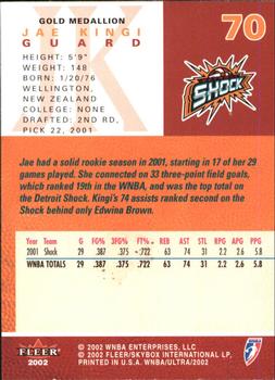 2002 Ultra WNBA - Gold Medallion #70 Jae Kingi Back