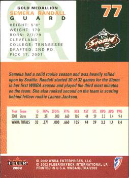 2002 Ultra WNBA - Gold Medallion #77 Semeka Randall Back