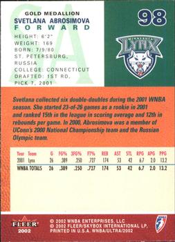 2002 Ultra WNBA - Gold Medallion #98 Svetlana Abrosimova Back