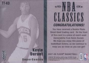 2007-08 Fleer - NBA Classics Autographed #TT-KD Kevin Durant Back