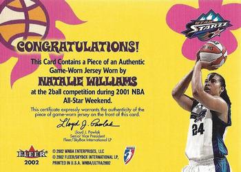 2002 Ultra WNBA - Summer of Love Memorabilia #NNO Natalie Williams Back