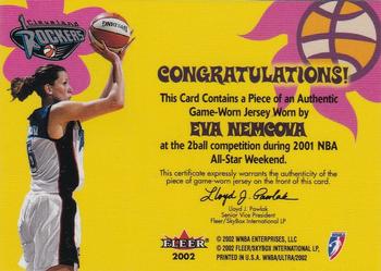 2002 Ultra WNBA - Summer of Love Memorabilia #NNO Eva Nemcova Back