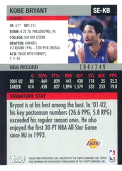 2002-03 Bowman Signature Edition - Parallel #SE-KB Kobe Bryant Back