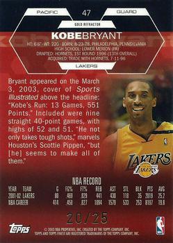 2002-03 Finest - Refractors Gold #47 Kobe Bryant Back