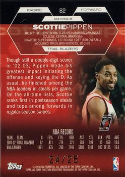 2002-03 Finest - Refractors Gold #82 Scottie Pippen Back