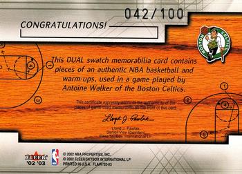 2002-03 Flair - Court Kings Ball and Jersey #NNO Antoine Walker Back