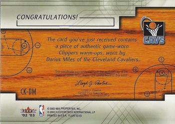 2002-03 Flair - Court Kings Game Used #CK-DM Darius Miles Back