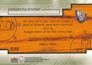 2002-03 Flair - Court Kings Game Used #CK-KM Kenyon Martin Back