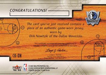 2002-03 Flair - Court Kings Game Used #CK-DN Dirk Nowitzki Back