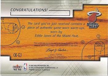 2002-03 Flair - Court Kings Game Used #CK-EJ Eddie Jones Back