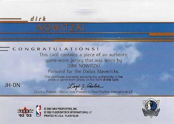 2002-03 Flair - Jersey Heights #JH-DN Dirk Nowitzki Back