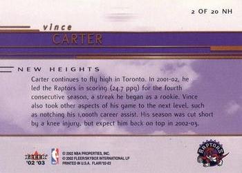 2002-03 Flair - New Heights #2 NH Vince Carter Back