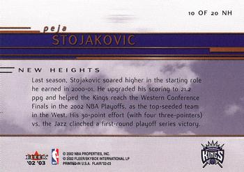 2002-03 Flair - New Heights #10 NH Peja Stojakovic Back