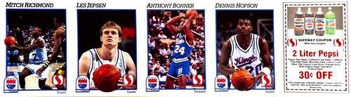 1991-92 Hoops Safeway Sacramento Kings - Uncut Sheets #NNO Mitch Richmond / Les Jepsen / Anthony Bonner / Dennis Hopson Front