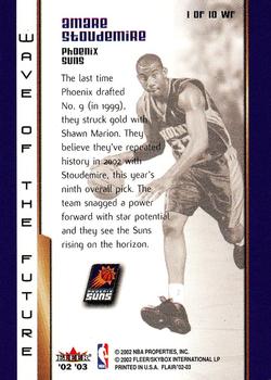 2002-03 Flair - Wave of the Future #1 WF Amare Stoudemire Back
