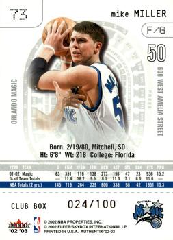 2002-03 Fleer Authentix - Club Box #73 Mike Miller Back