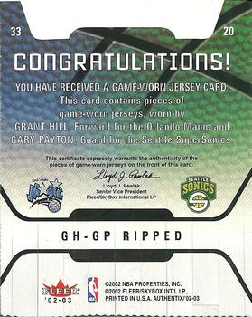 2002-03 Fleer Authentix - Jersey Authentix Game of the Week Ripped #GH-GP Grant Hill / Gary Payton Back