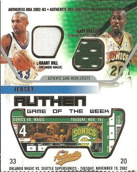 2002-03 Fleer Authentix - Jersey Authentix Game of the Week Ripped #GH-GP Grant Hill / Gary Payton Front
