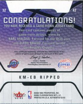 2002-03 Fleer Authentix - Jersey Authentix Game of the Week Ripped #KM-EB Karl Malone / Elton Brand Back