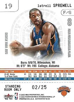 2002-03 Fleer Authentix - Standing Room Only #19 Latrell Sprewell Back