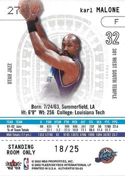 2002-03 Fleer Authentix - Standing Room Only #27 Karl Malone Back