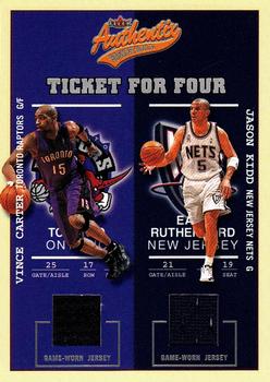 2002-03 Fleer Authentix - Ticket for Four #NNO Vince Carter / Jason Kidd / Jamaal Tinsley / Antoine Walker Front