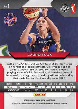 2021 Panini Prizm WNBA #1 Lauren Cox Back